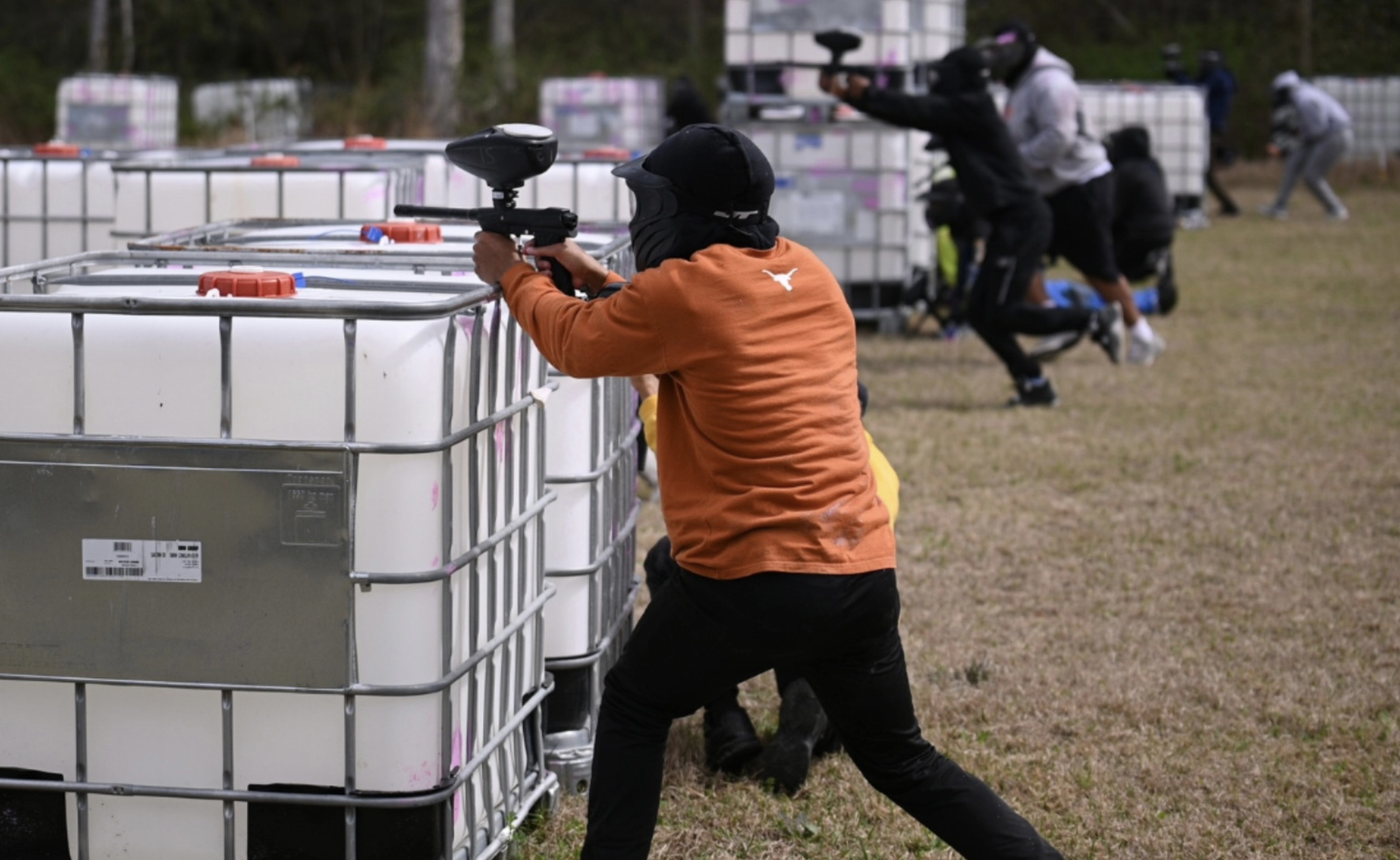 Paintball player in action